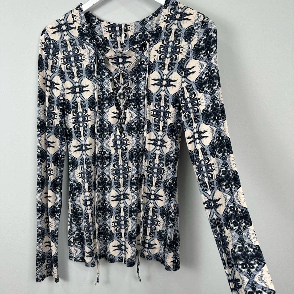 Free People Mai Tai Lace Up Long Sleeve Shirt Top Size Medium